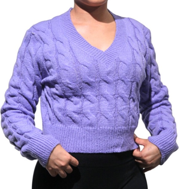 Missy Missi Geometric Print V Neck Fleece Women Sweater