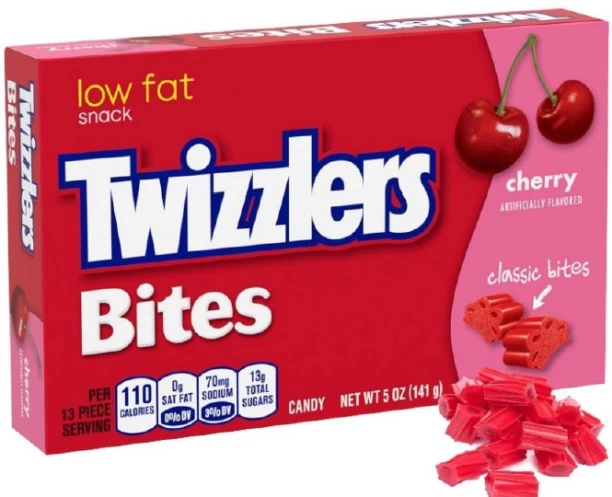Twizzlers Bites Cherry Flavored Chewy Low Fat Sweets Theater Box 141g Box of 12 Box