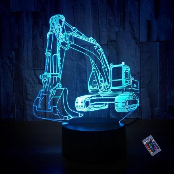 Huanix Remote Control Night Light Lamp Optical Illusion 3D Excavator Night Light 16 Colors Changing Bedroom Lamp RGB LED Light Night Lamp