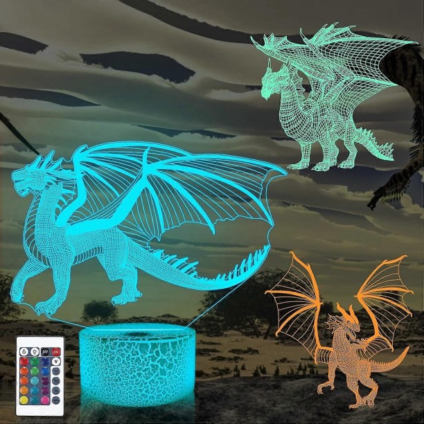 Huanix Remote Control Night Light Lamp Dragon Gifts, 3D Illusion Night Light for Kids (3 Bedroom Lamp RGB LED Light Night Lamp