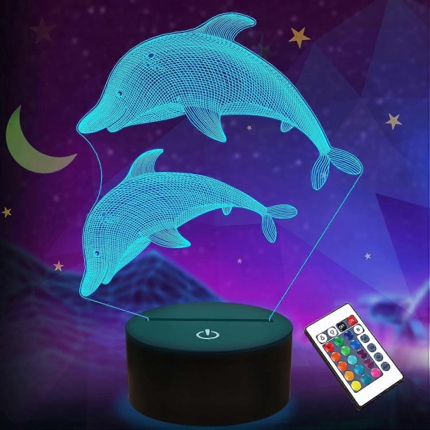 Huanix Remote Control Night Light Lamp Dolphin Gifts for Kids Girls,3D Lamp Ocean Dolphin LED Bedroom Lamp RGB LED Light Night Lamp