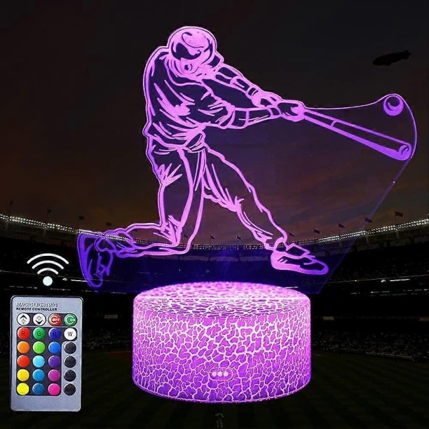 Huanix Remote Control Night Light Lamp 3D Baseball Player Night Light,LED Illusion Lamps with Remote Bedroom Lamp RGB LED Light Night Lamp