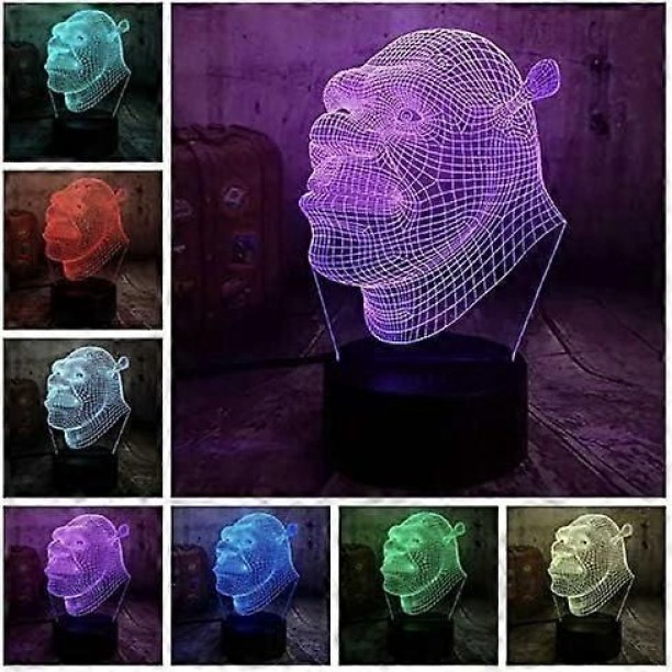 MAX Figurines - Shrek 2 Movie Action Figure - 3D Illusion LED Shrek Forever After Night Light 7 Color Ch Night Lamp