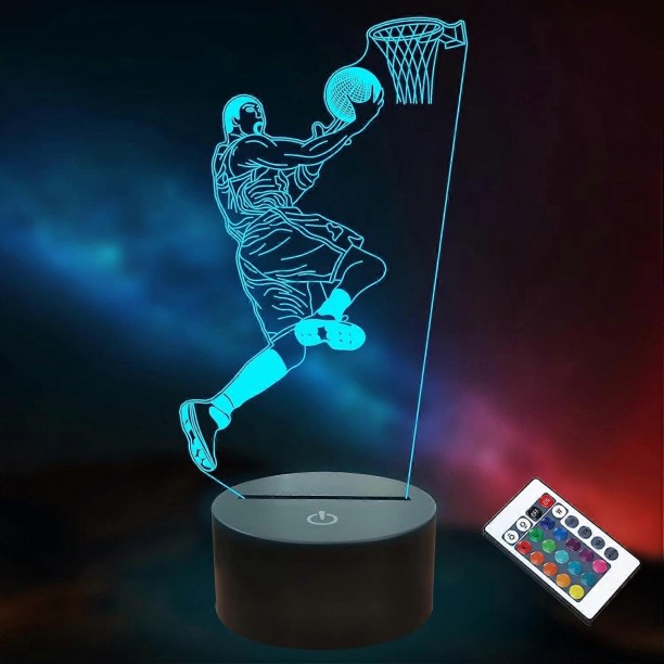 MAX Basketball-Geschenke für Kinder, 3D-Illusionslampe, Basketball-Nachtlicht mit Fernbedienung + Touch, 16 Farbflas Night Lamp