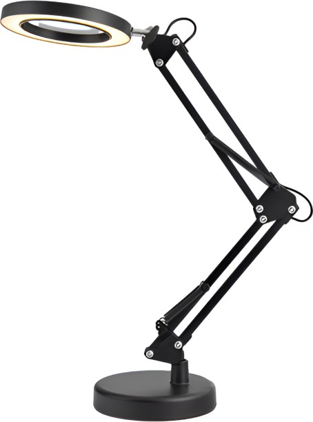 Auro LED Magnifier Reading Lamp: Black Round Base + Metal Clip Table