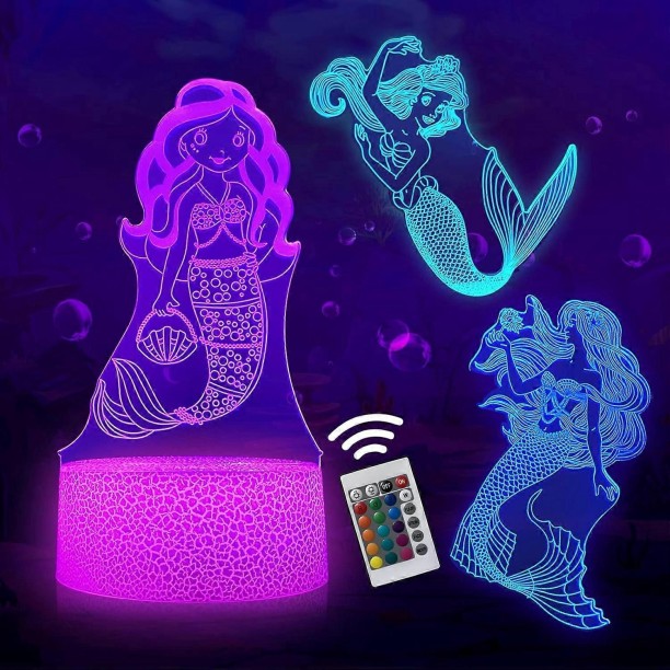 Huanix Remote Control Mermaid Gifts for Kids Toys Mermaid 3D Illusion Lamp Bedroom Decor Nightstand Lamp Night Lamp