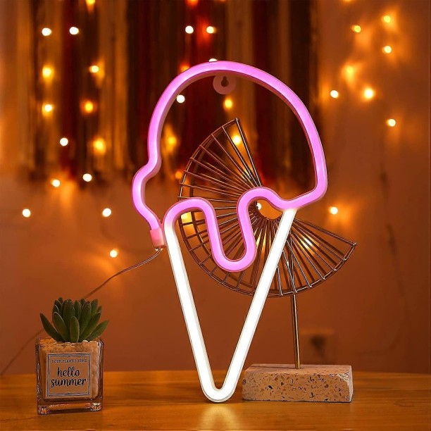MAX LED Neon Signs Ice Cream Cone Lights, Kawaii Room Decor for Teen Girls Battery or USB Powered Art De Night Lamp