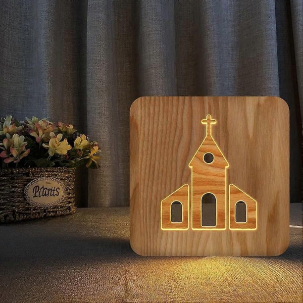 MAX Creative Cute 3D Night Light Wooded Frame USB Power Warm White Night Light for Kids Table Lamp Home Night Lamp