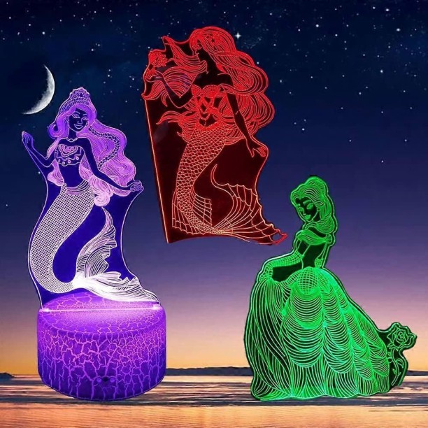 Huanix Remote Control Mermaid 3D Illusion Lamp for Kids,Princess Night Light (3 Bedroom Decor Nightstand Lamp Night Lamp