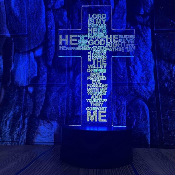 MAX Jesus Cross 3D LED Christ Optical Illusion Acrylic Night Light with Remote 7 Colors Changing Dimmabl Night Lamp