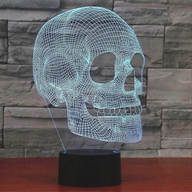 MAX Scary Skull Night Light 3D Illusion Lamp, 7 Colors Changing USB Touch Switch Table Lights, Bedroom E Night Lamp