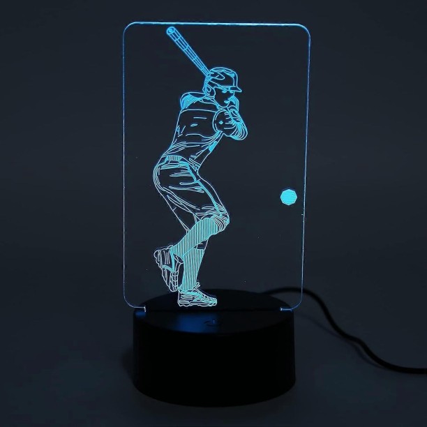 Huanix Remote Control Night Light Lamp 3D Baseball Player Pattern Illusion Lamp 3D Night Bedroom Lamp RGB LED Light Night Lamp