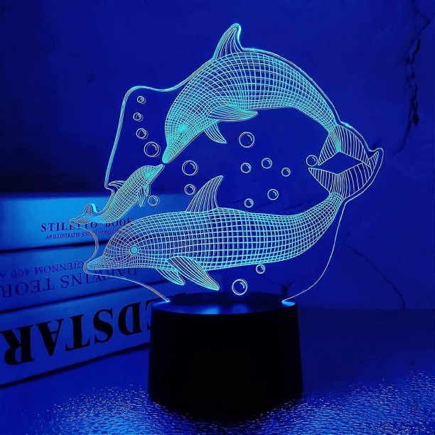 MAX Dolphin 3D Illusion Lamp Dolphin Night Light for Bedroom Decoration Fashion Style with Remo Night Lamp