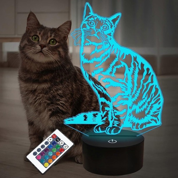 MAX Katzen-Haustiergeschenke für Kinder und Mädchen, 3D-Illusion, LED-Katzenlampe, Nachtlicht mit Fernbedienung, 16 Farbwechsel Night Lamp
