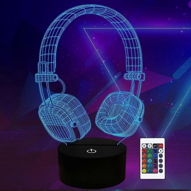 MAX Headphone 3D Night Light Illusion Lamp for Girls Boys Men Women 16 Colors Changing with Remot Night Lamp
