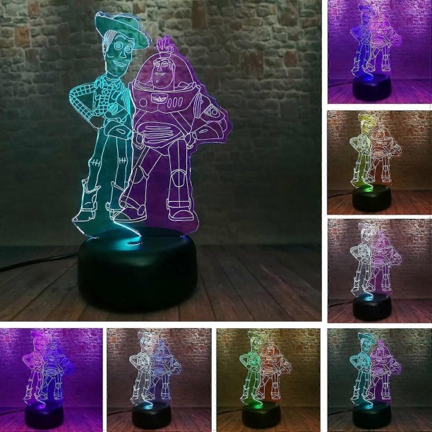 MAX Cartoon-Figuren Woody Buzz Lightyear Friends Modell Kinder 3D Mix Doppel Illusion LED Nachtlicht 7 C Night Lamp