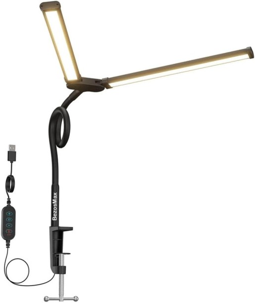 BezosMax LED Desk Lamp with Clamp for Home Office, Adjustable Flexible Dual Head Gooseneck with Memory/Timer, 25 Lighting Models Desk Lamp