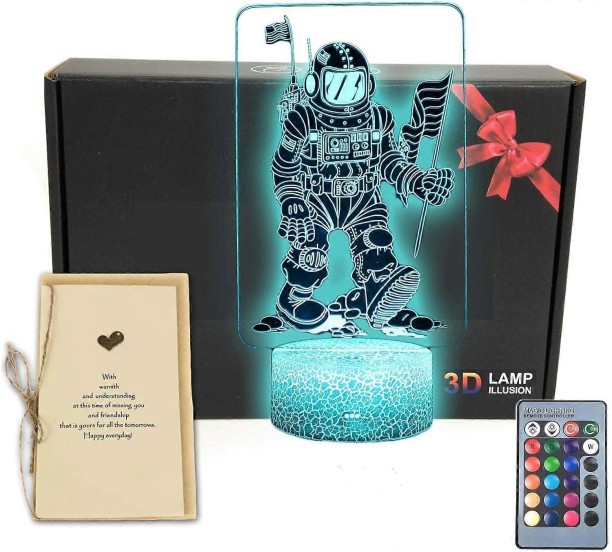 Huanix Remote Control Night Light Lamp Spaceman 3D Illusion LED Table Lamp Astronaut Outer Space Bedroom Lamp RGB LED Light Night Lamp