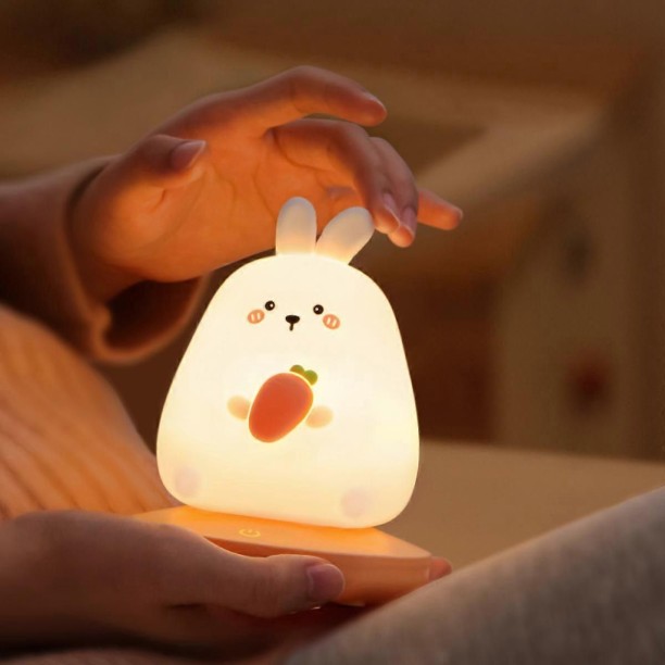 MAX LED Children Night Light, Cute Rabbit Night Light Soft Silicone Night Light with Touch Sensor,USB Re Night Lamp