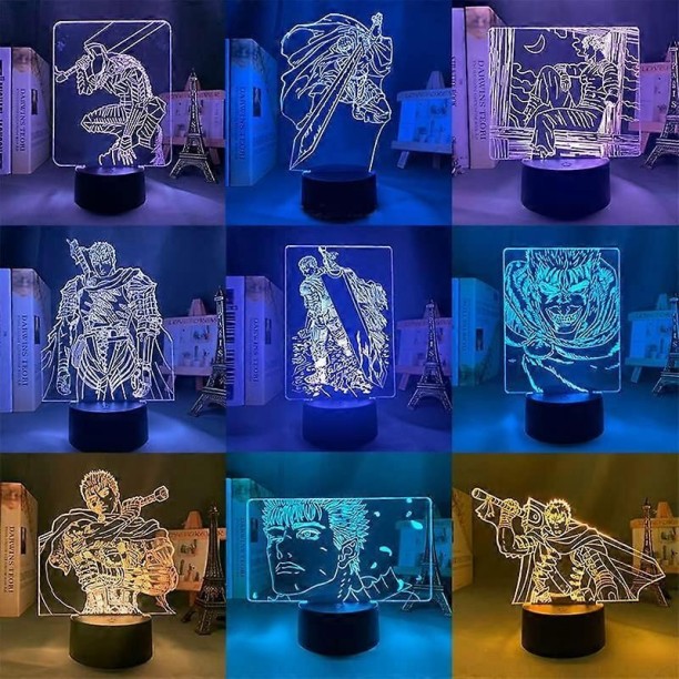 MAX Anime Berserk 3D-Nachtlicht für Kinder – Manga Berserk Guts Schwertfigur, Geschenke für Anime-Fans – 16 Farben Night Lamp