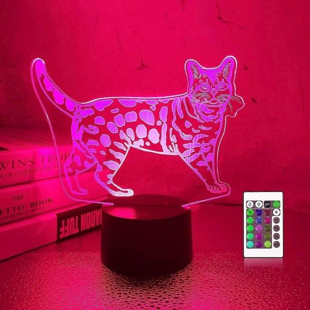 Huanix Remote Control Night Light Lamp 3D Cat Night Light Table Desk Optical Illusion Bedroom Lamp RGB LED Light Night Lamp