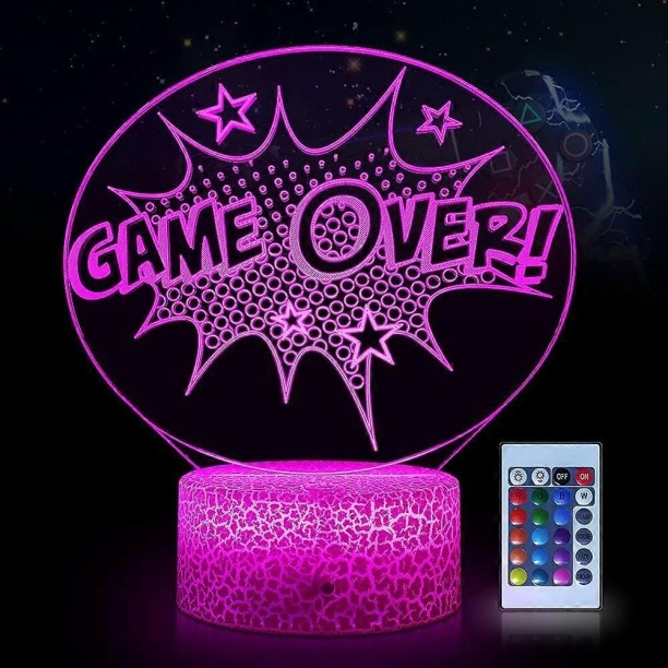 MAX Game Over Lamp Game Lovers Night Light Video Game Room Decor, Dimmable Night Lights/16 Color Change/ Night Lamp