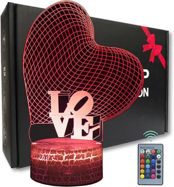 Huanix Remote Control Night Light Lamp Heart Shaped Love 3D Illusion Night Light LED Bedroom Lamp RGB LED Light Night Lamp