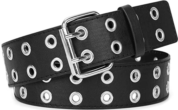 ALANES Double Grommet PU Leather Belt Punk Belt for Women Men Tactical Belt