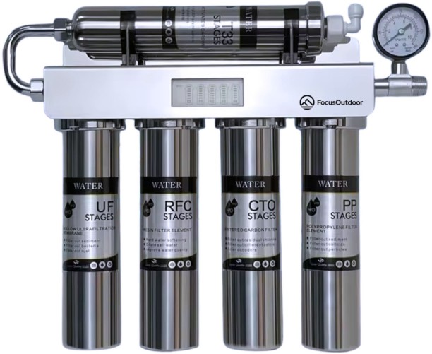 FocusOutdoor 5-Stage Stainless Steel Ultrafiltration Water Filter System Tap Mount Water Filter