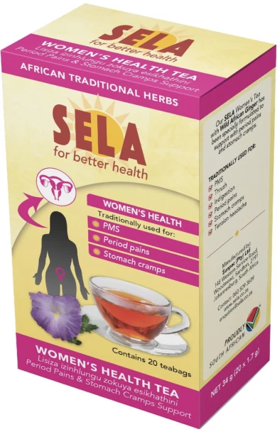 Sela Women's Health Tea Natural Herbs with Rooibos & Ginger Herbal Infusion Tea Box