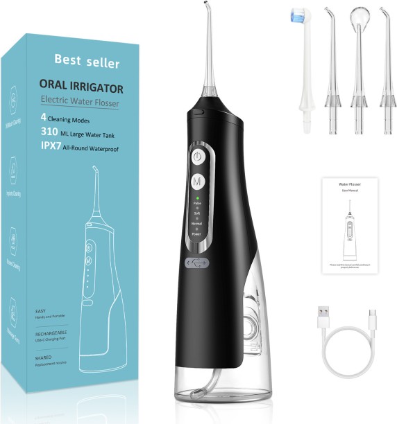 LuckyUnion Black adult electric dental rinser for oral use, dental calculus scaler, portable household electric dental flosser Teeth Whitening Kit