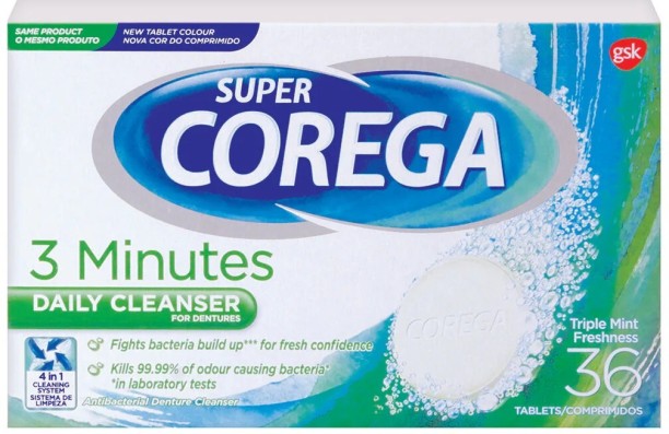 Super Corega Denture Cleanser 36 Tablets Teeth Whitening Kit