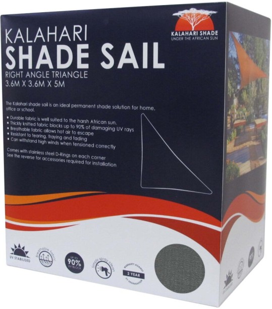 Kalahari 3.6m x 3.6m x 5m Shade Sail Right Triangle-1 Tent - For Home, Office, School