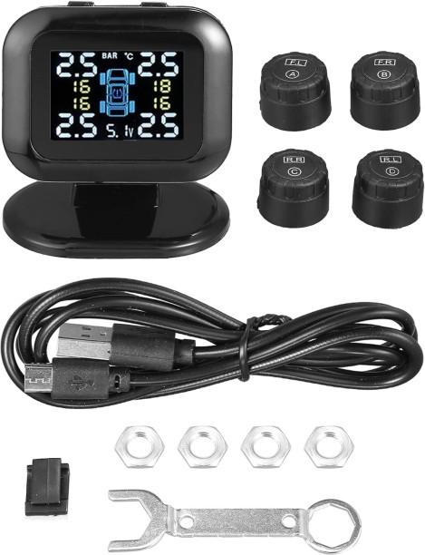 Milky Way Tire Pressure Monitoring System TPMS USB Charger Monitor 5 Alarm Modes LCD Color Display with 4 External Sensors Temperature Pressure Universal for Car RV Trailer Plastic Smart Tyre Pressure Gauge