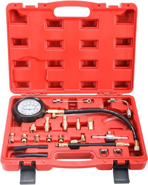 ALANES 0-140PSI Fuel Injection Pressure Tester Gauge Kit for Auto Truck Motorcycle Plastic Analog Tire Pressure Gauge