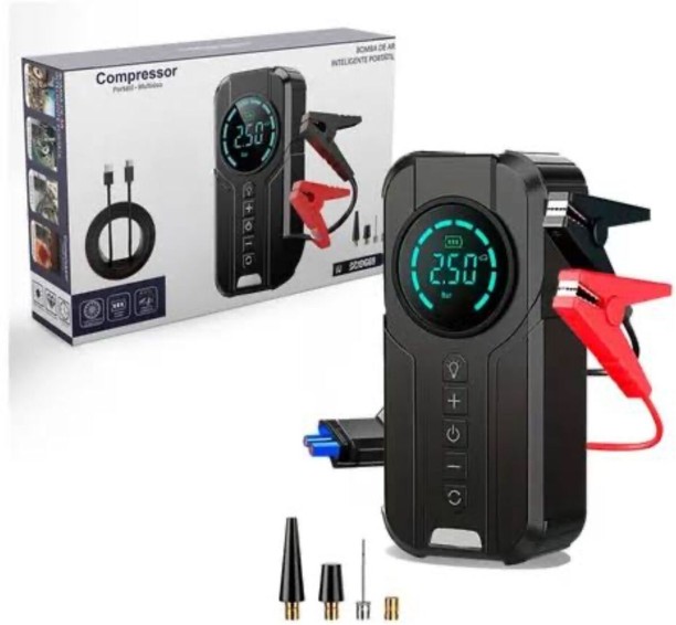 Luxmart Tire Inflator Portable Air Compressor with Jump Starter Plastic Digital Tire Pressure Gauge