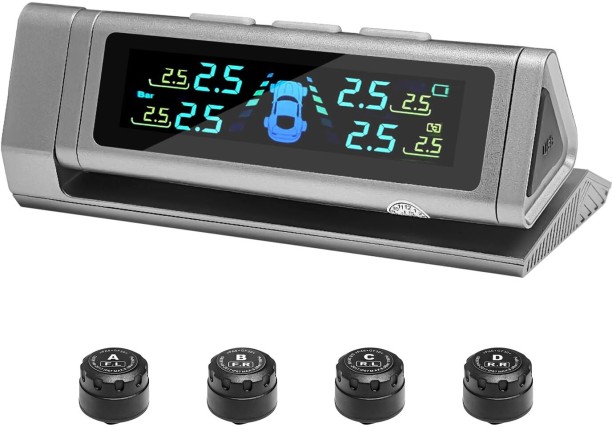 Flycross Rechale RV Tire Pressure Monitoring System with Solar Charge & LCD Display - [2025 Newly Upgraded] TPMS with Advanced 5-Alarm Modes, Precise 0-87 PSI Detection, Easy Installation Plastic Digital Tire Pressure Gauge