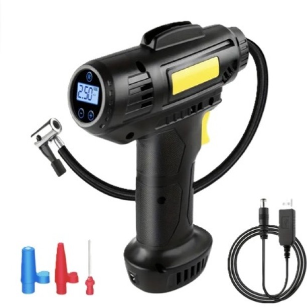 XelB Portable Digital Air Compressor, LCD Display, USB Rechargeable Plastic, Steel Digital Tire Pressure Gauge