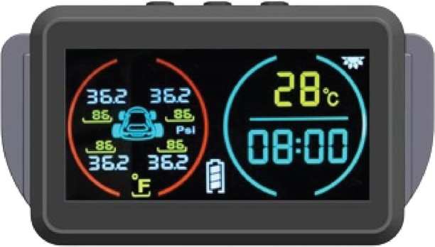 Solala Solar Wireless TPMS - Universal Car Tire Pressure Monitor System with 4 Waterproof Sensors, LCD Display, Solar & USB Charging, 6 Alarm Types, Windshield Mount, for Cars, SUV, MPV, Sedan Plastic Analog Tire Pressure Gauge