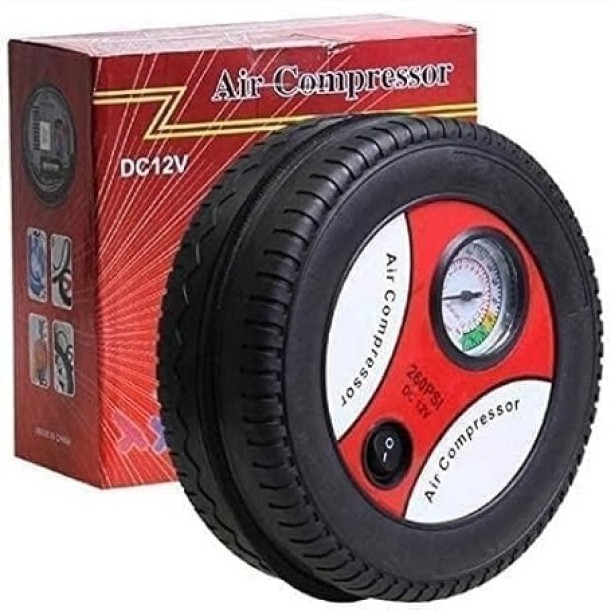 Jiageng DC 12V 260PSI Tyre Shaped Air Compressor With Gauge And Nozzle Adaptors Plastic Digital Tire Pressure Gauge