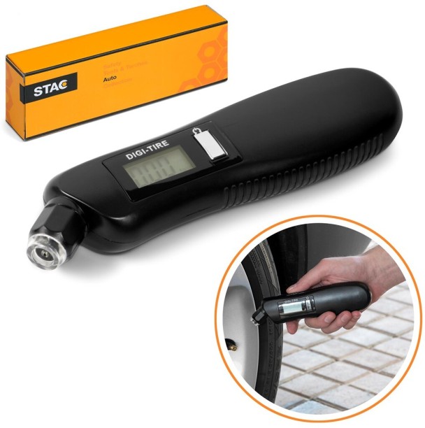 Stac 3-In-1 Digital Tyre Gauge Tubed Tyre Puncture Repair Kit