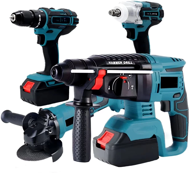 P Concepts Set of 4 in 1 21V Brushless Li-Ion Battery Cordless Drill Hammer Wrench Electric Tool Set Tool Box