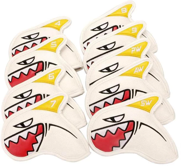ALANES 9 Piece Shark Shape PU Leather Golf Iron Head Covers Set Golf Kit