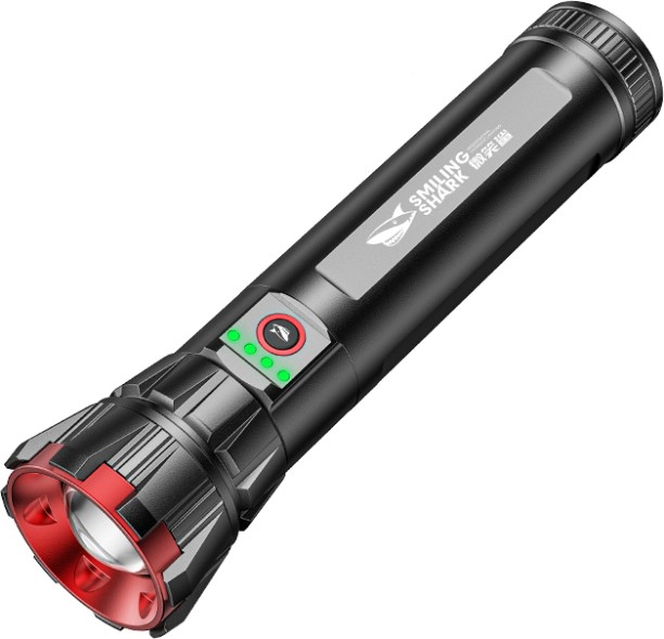 smiling shark SD-5258 Super Bright 10000 Lumens Type-C Rechargeable Torch Light Torches Rechargeable Flashlight Lighting 5 Models Zoomable Waterproof With Power Bank Function with a 5 years warranty, only replacement, no repair. Torch