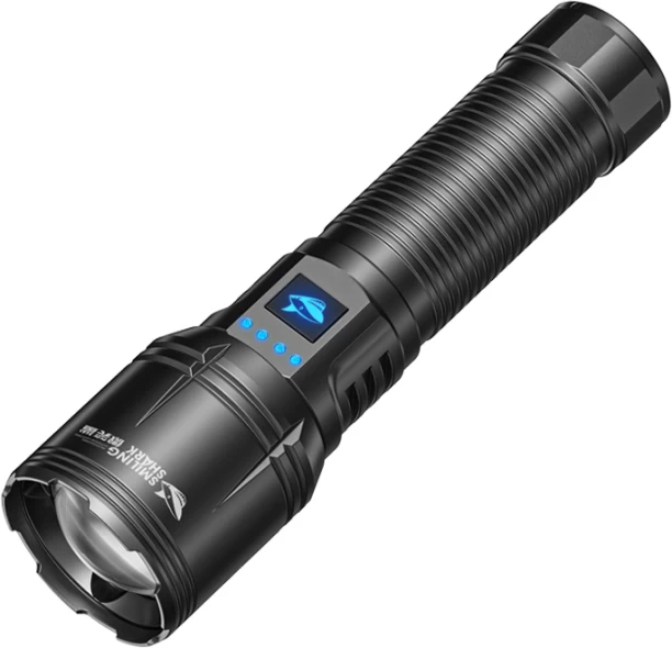 Smiling Shark SD7171 Torch light Super Bright M60 6000 Lumens Powerful Flashlight with Power Display 4modes Zoomable Type-C Rechargeable Waterproof for Camping Hiking Household Torch