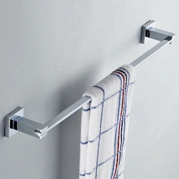 HomewareOnline Single Towel Rod Square Stainless Steel Stainless Steel Bar Towel Holder