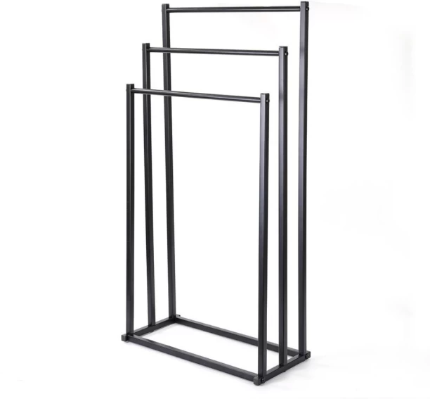 Generic 3-Tier Freestanding Towel Rack | Modern Black Metal Bathroom Organizer Steel Rack Towel Holder