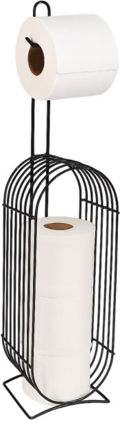 Wobuciko Modern Metal Toilet Paper Storage Stand, Free Standing Bathroom Roll Holder, Black Aluminium Stand Towel Holder