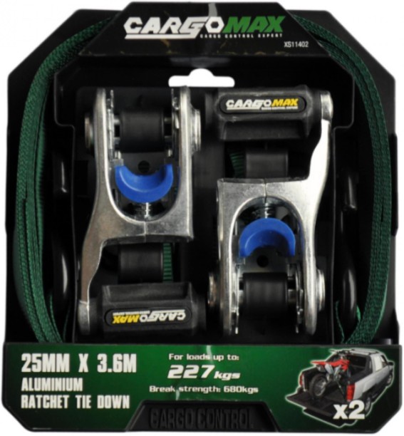Cargomax Tie Down Ratchet S-Hook 2Pcs 25mmx3.6M Steel Towing Cable