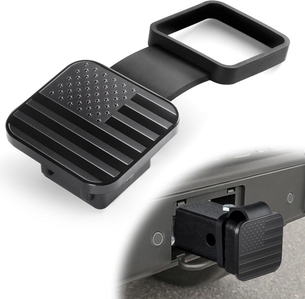 Flycross 2 Inch Rubber Trailer Hitch Cover, American Flag Rubber Tow Tube Cover Plug Cap, Car Exterior Accessories Fits for Most Vehicles Hitch Receivers, Hitch Cover Tube Plug Cap (Black) Trailer Plug